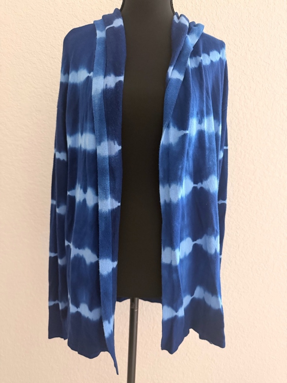21 Main Navy Blue Tie Dye Hooded Cardigan | Open Front Lightweight Boho